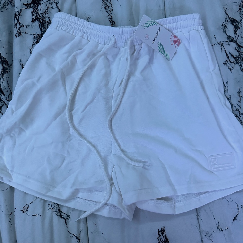 White Drawstring Shorts - Woman